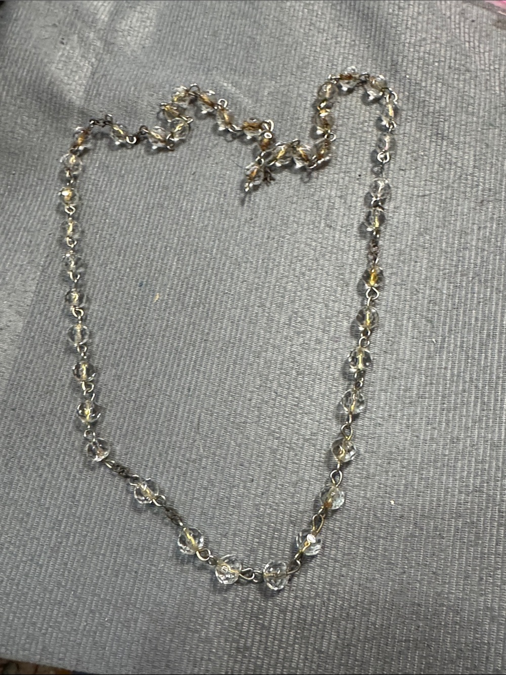 Vintage Source Unknown Clear and Gold Beaded Station Necklace